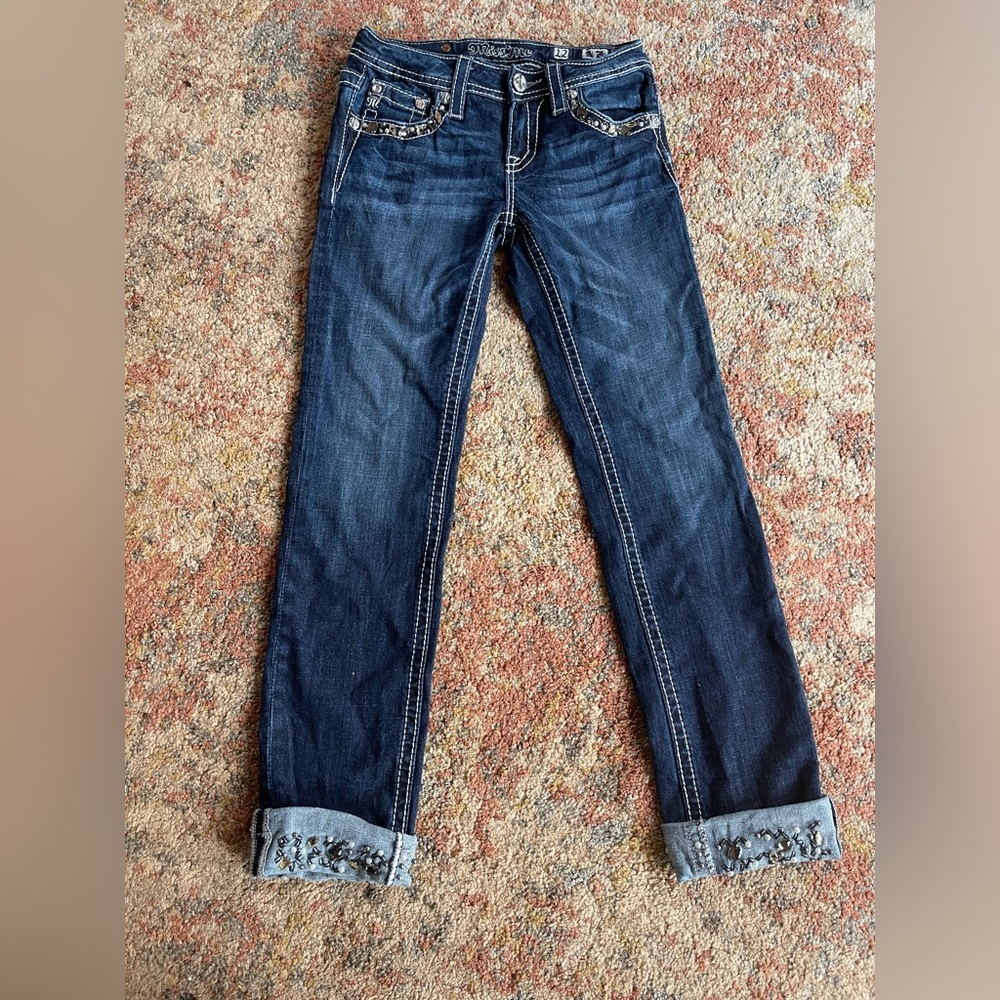 Girls SZ 12 Miss Me Cuffed Jeans